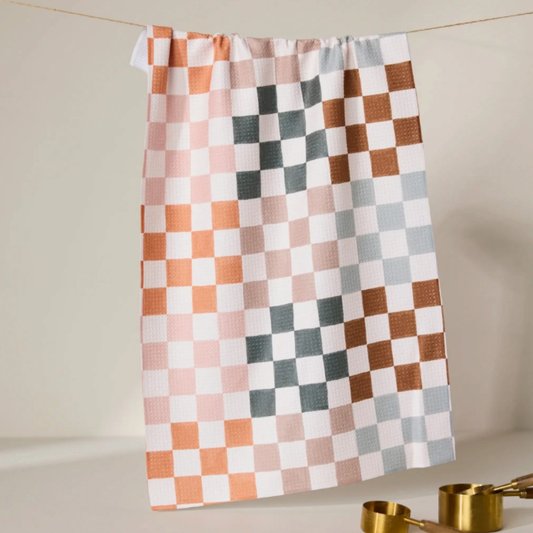 Geometry Autumn Checkers Tea Towel