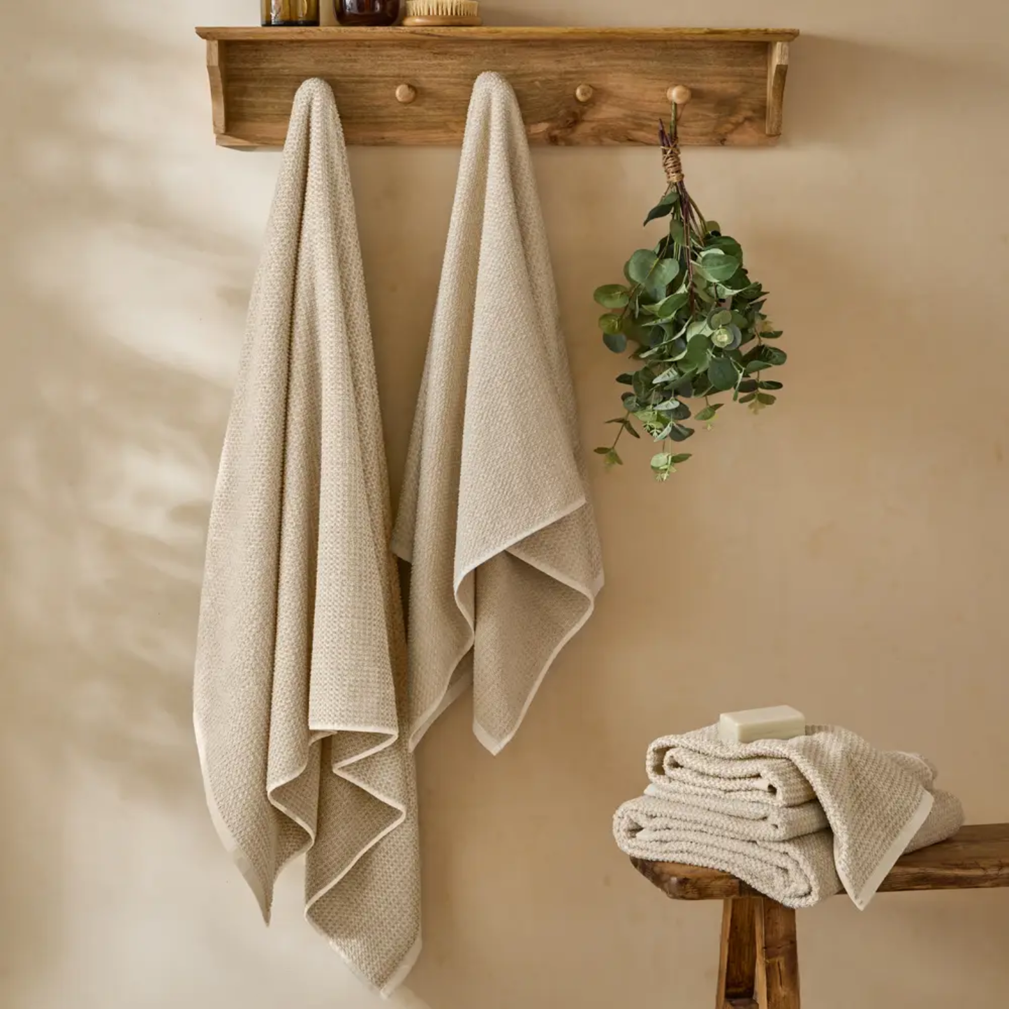 Hebden Textured Waffle Hand Towel in Stone