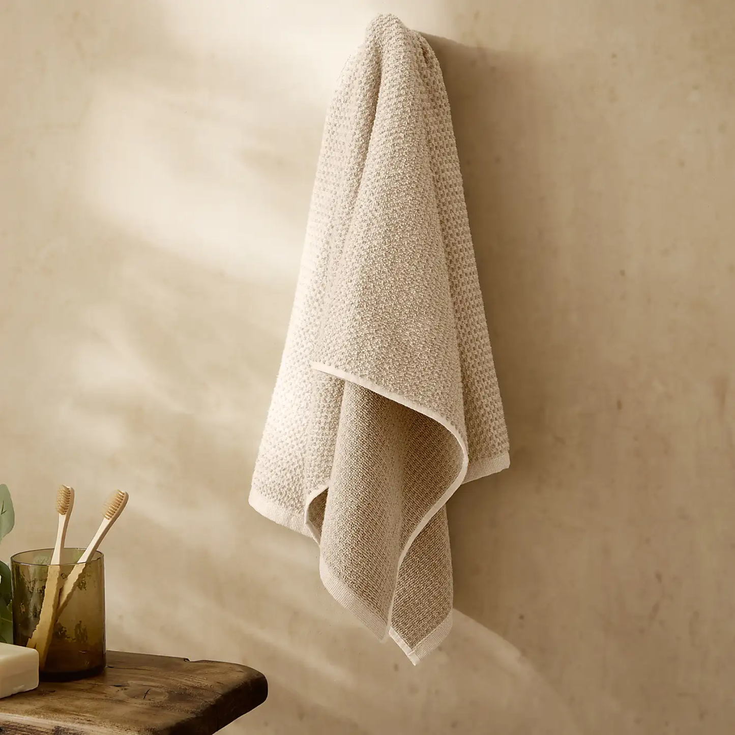 Hebden Textured Waffle Hand Towel in Stone