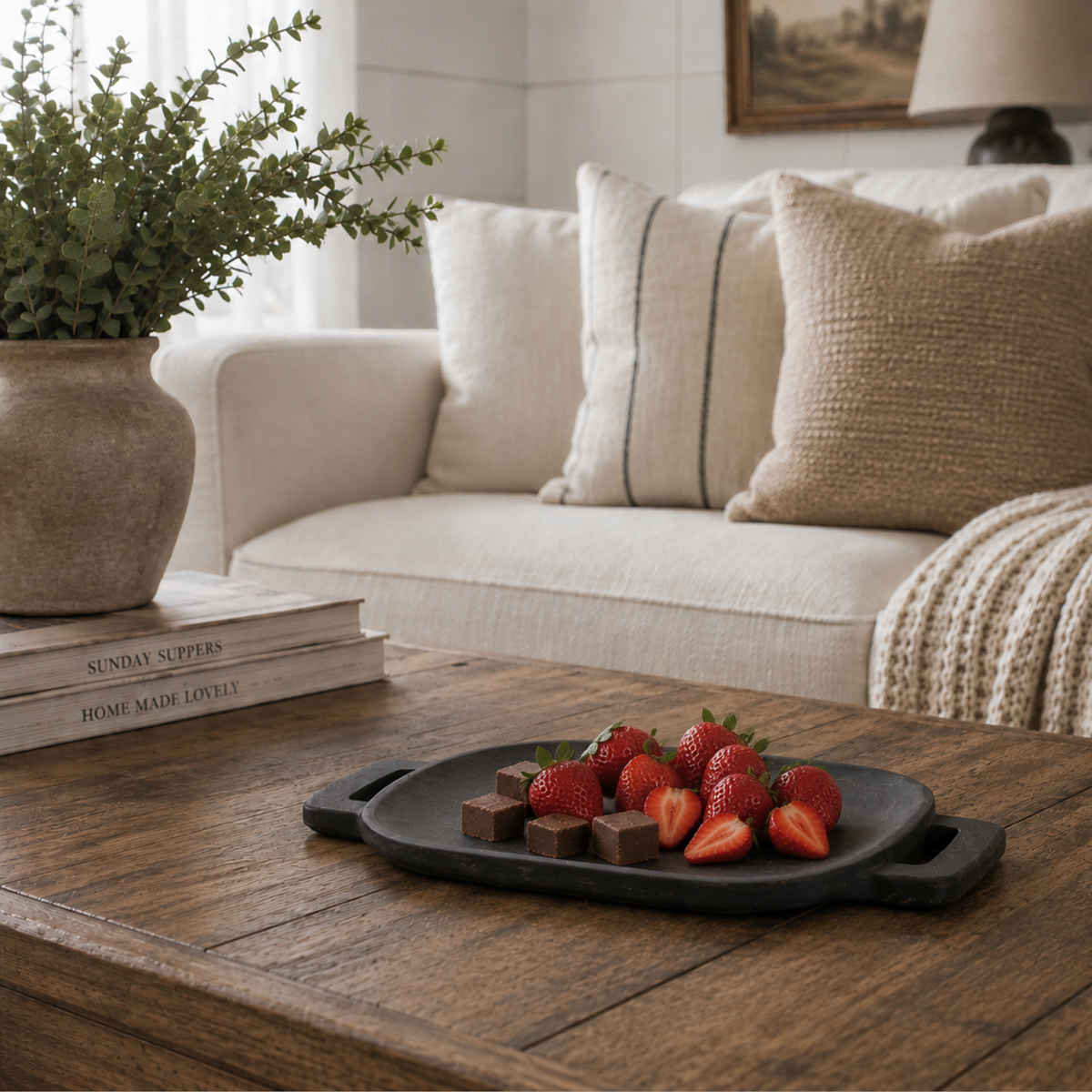 Irsina Large Wooden Platter with Handles - Black