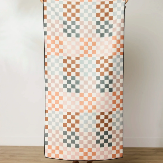 Geometry Autumn Checkers Beach Towel