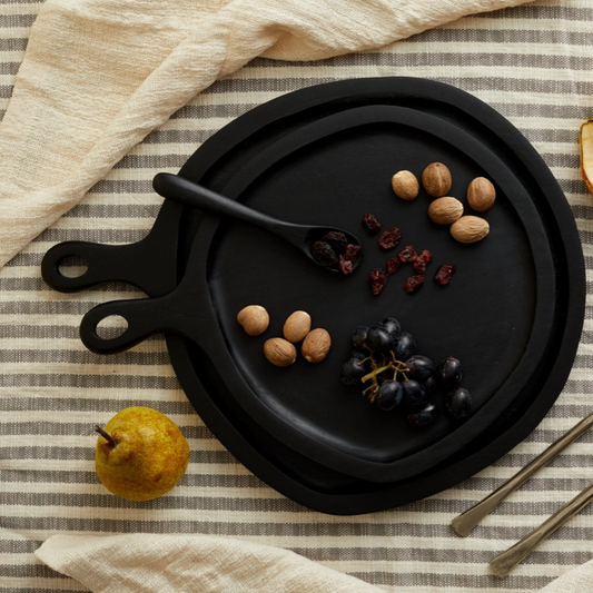 Alma Wood Round Serving Board Set in Black