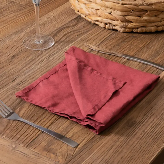 Native Natural - Set of 4 Linen Napkins in Rose Red