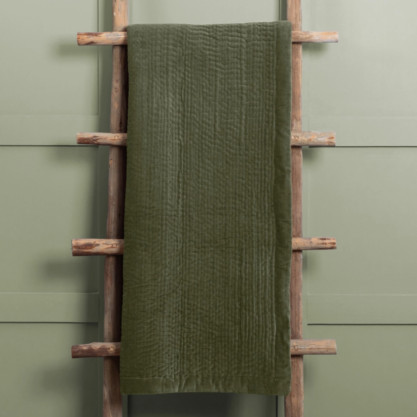 Haze Velvet Quilted Throw in Sage Green