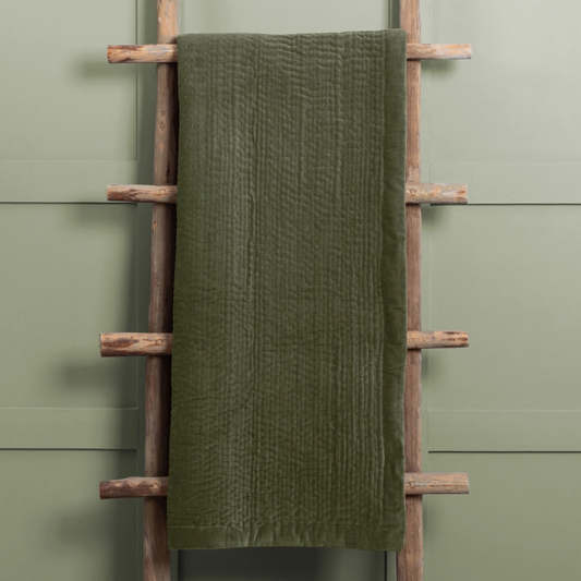 Haze Velvet Quilted Throw in Sage Green