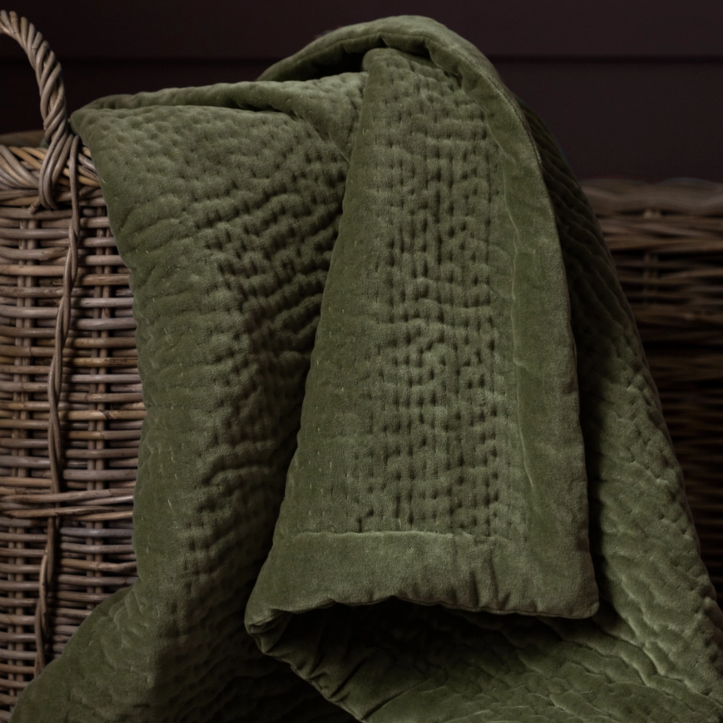 Haze Velvet Quilted Throw in Sage Green