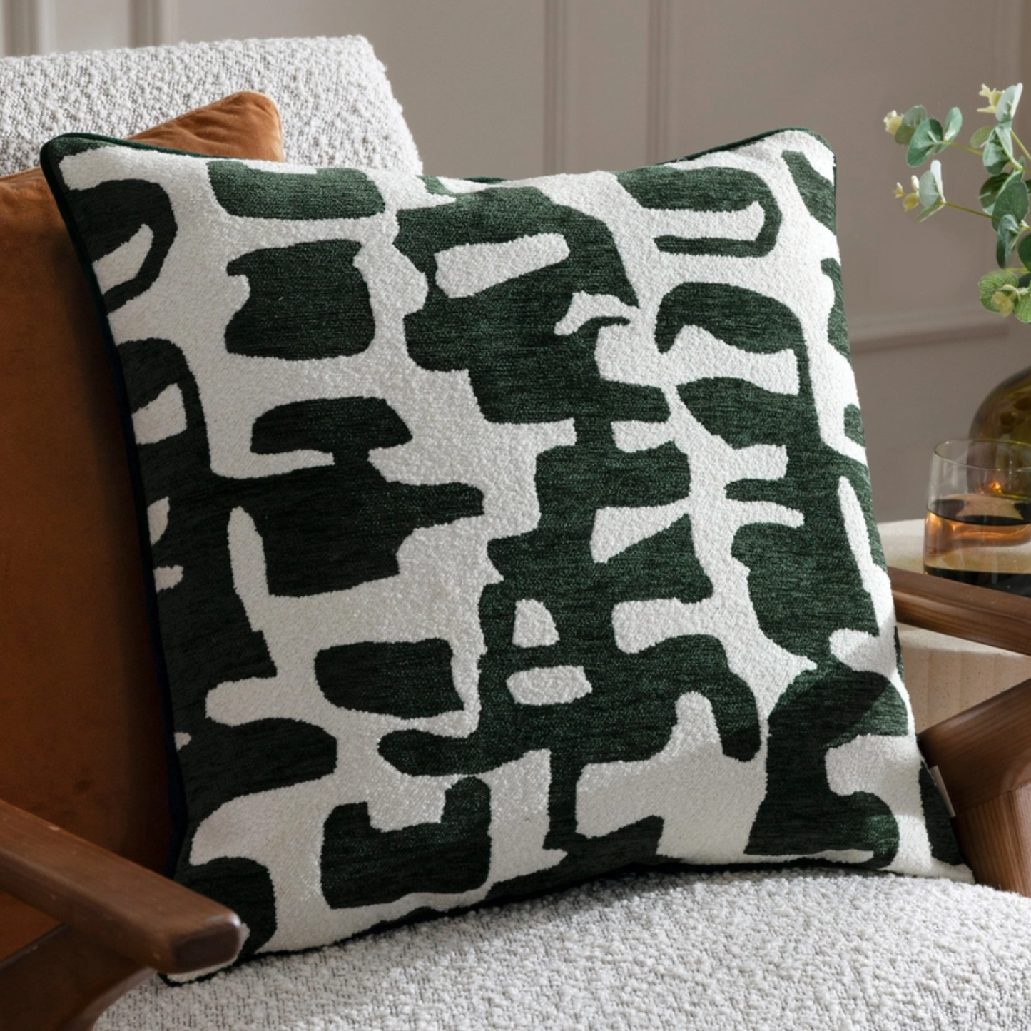 Caval Boucle Jacquard Cushion in Ivy Green