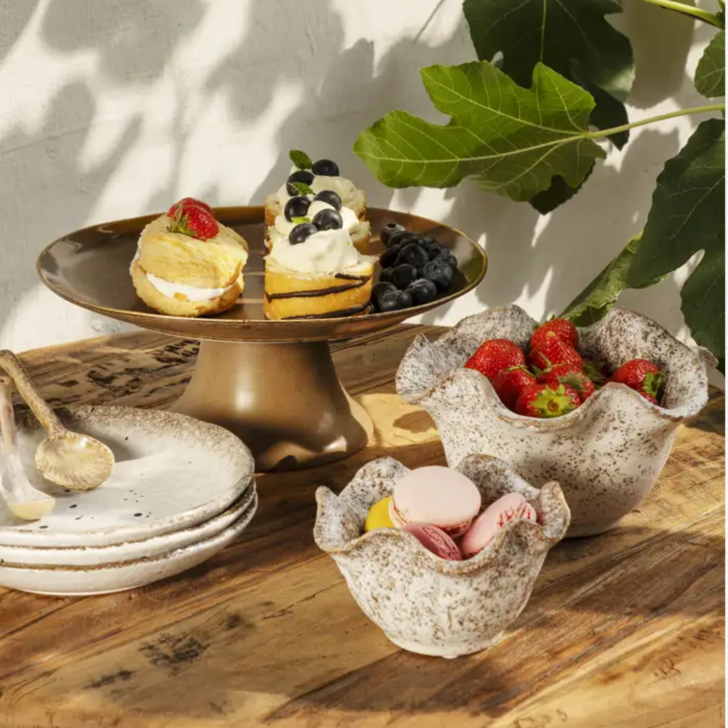 Freckled Clay Crinkle Edged Bowls, Set of 2