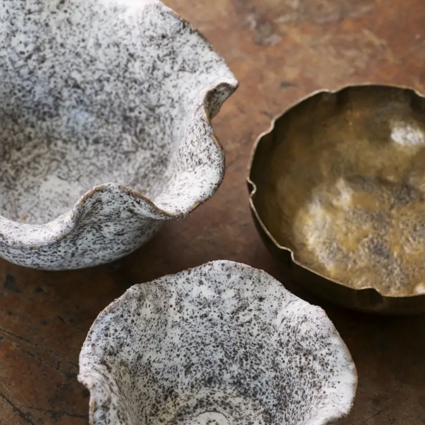 Freckled Clay Crinkle Edged Bowls, Set of 2