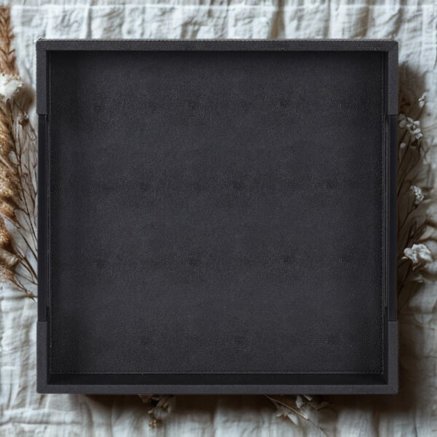All Black Faux Shagreen Tray, Large