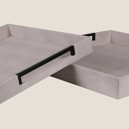 Ivory and Black Faux Shagreen Tray, Large