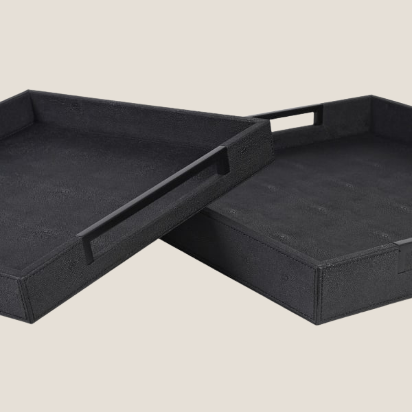 All Black Faux Shagreen Tray, Large