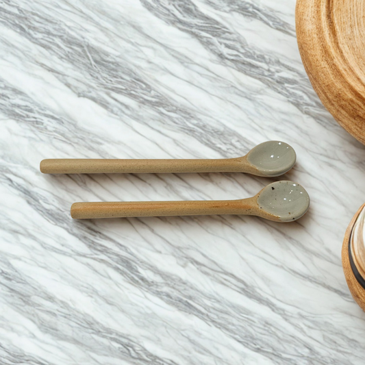 Ceramic 16cm Long Handled Teaspoon - Beige/Cream
