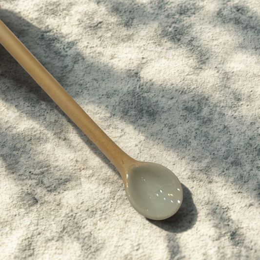 Ceramic 16cm Long Handled Teaspoon - Beige/Cream