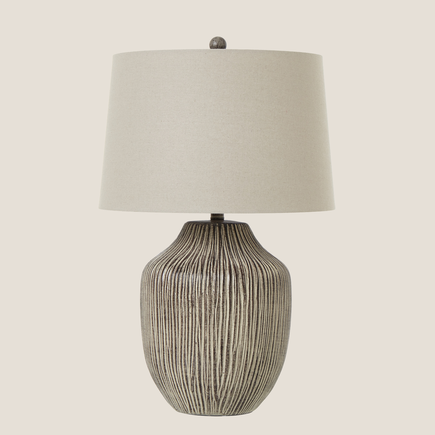 Ochre Carved Textured Table Lamp with Linen Shade