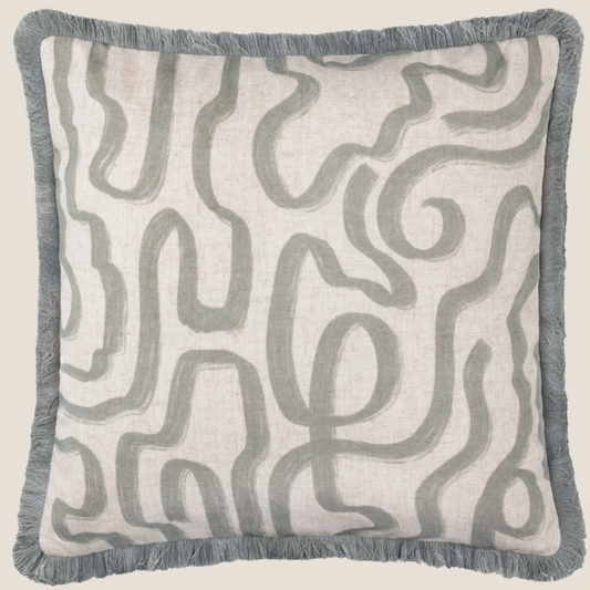 Lina Abstract Printed Cushion in Grey Blue