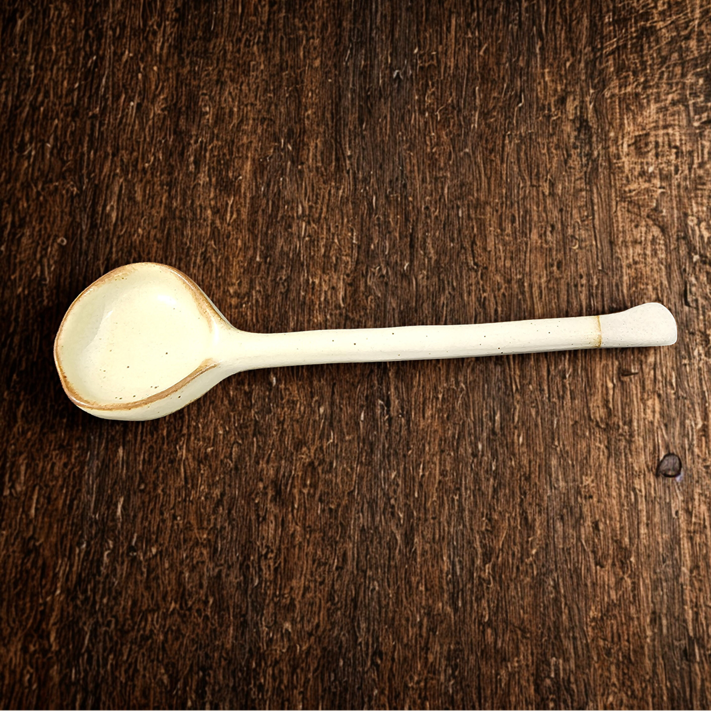 Coarse Pottery Long Handle Coffee Cup Spoon - Cream & Brown