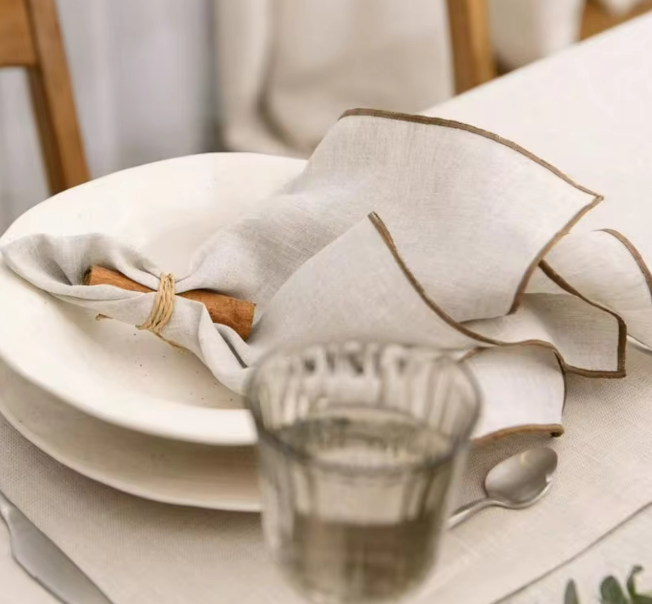 Tan Brown Edged Natural Cotton Napkin, 40x40cm