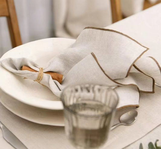 Tan Brown Edged Natural Cotton Napkin, 40x40cm