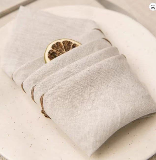 Tan Brown Edged Natural Cotton Napkin, 40x40cm