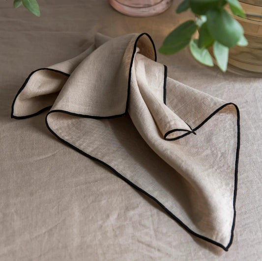 Black Edge Linen Napkin, Natural 47x47cm