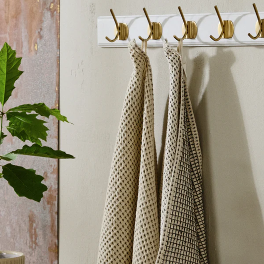 Heze Waffle Tea Towel in Natural/Green, 2Pk