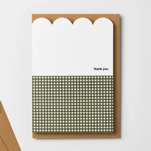 Thank You Greeting Card - Moss Green Gingham