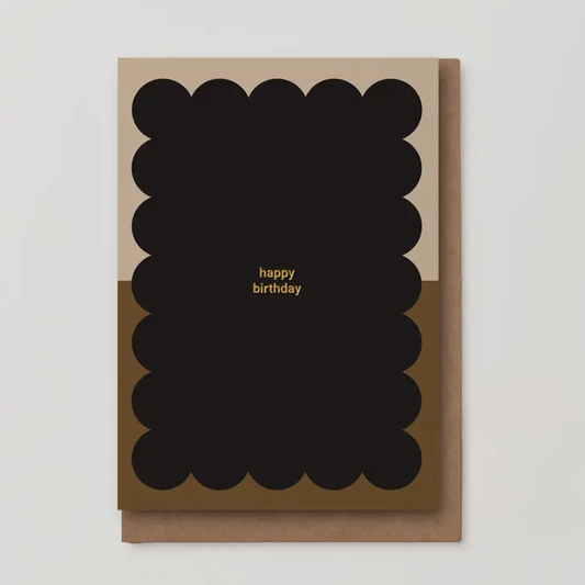 Happy Birthday Greeting Card - Black/Brown Scallop