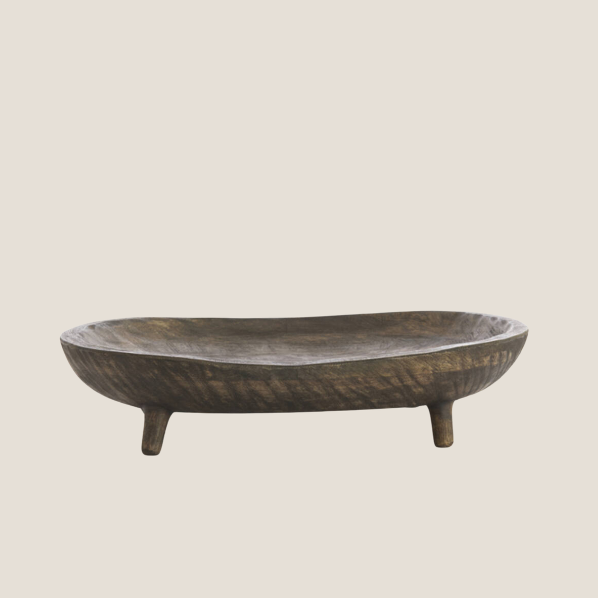 Aila Mango Wood Footed Dish, Antique Brown
