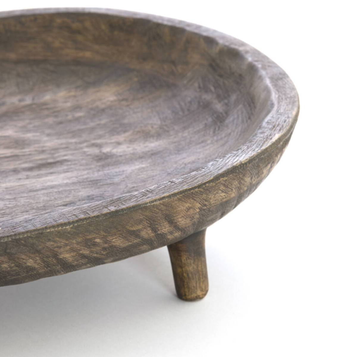 Aila Mango Wood Footed Dish, Antique Brown