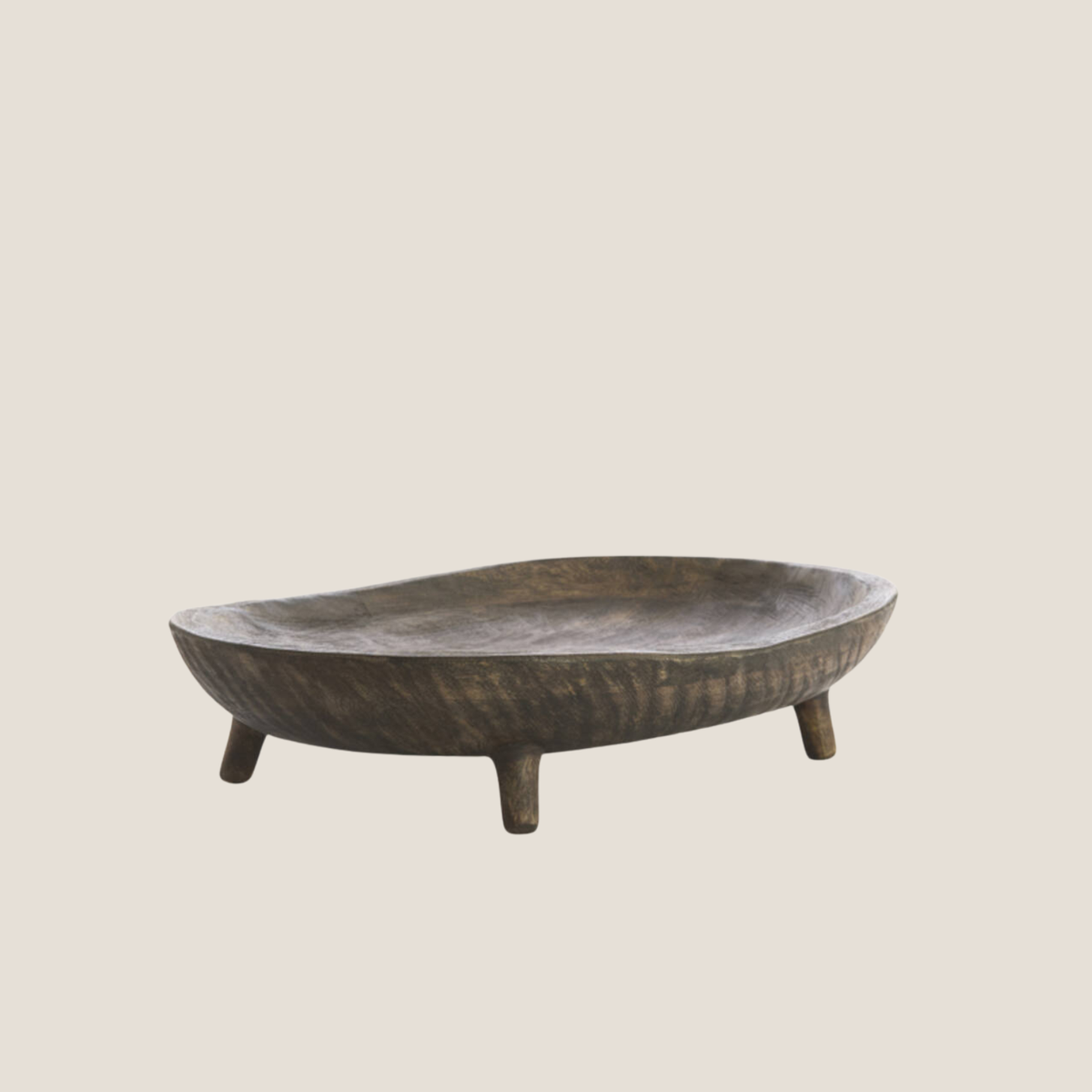 Aila Mango Wood Footed Dish, Antique Brown
