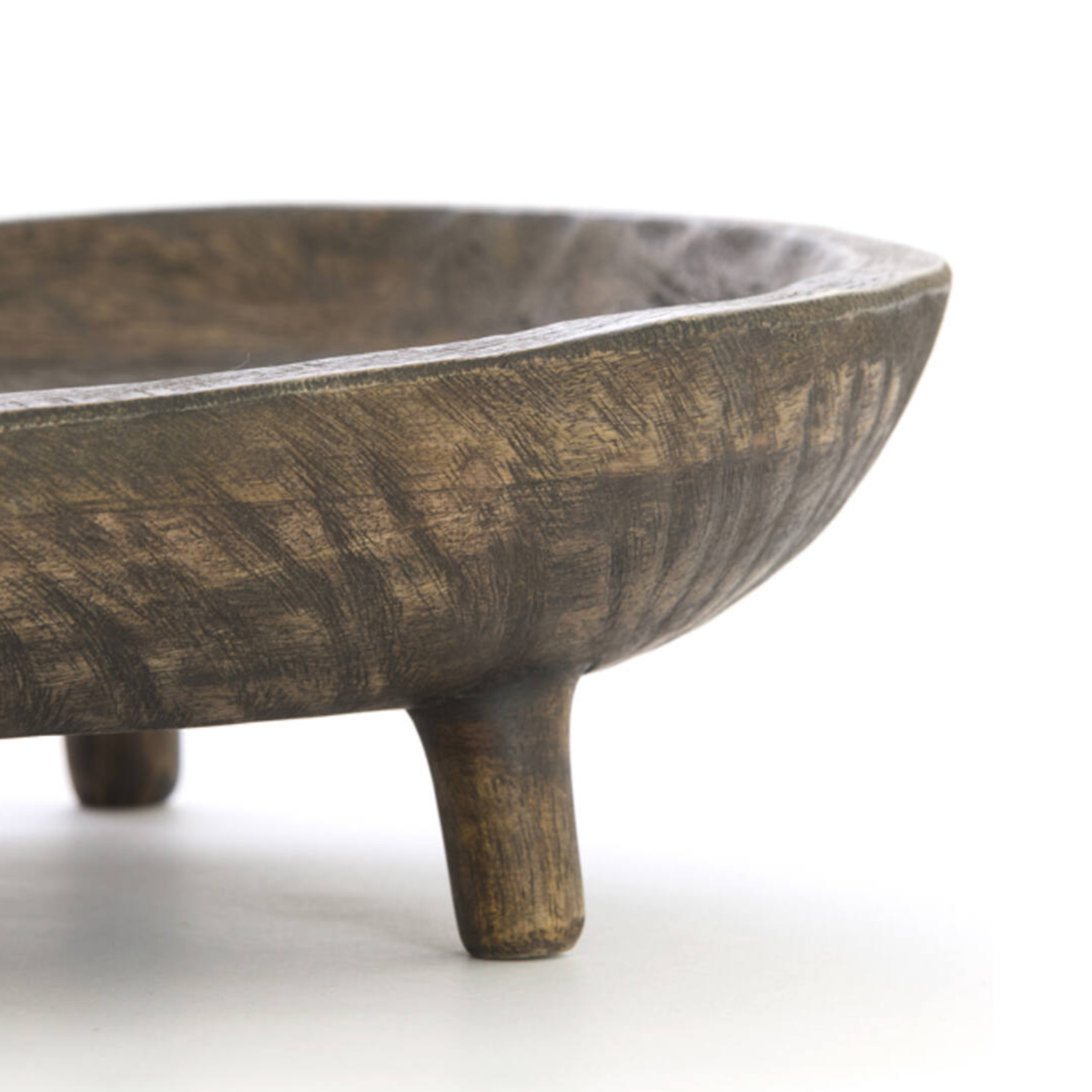 Aila Mango Wood Footed Dish, Antique Brown