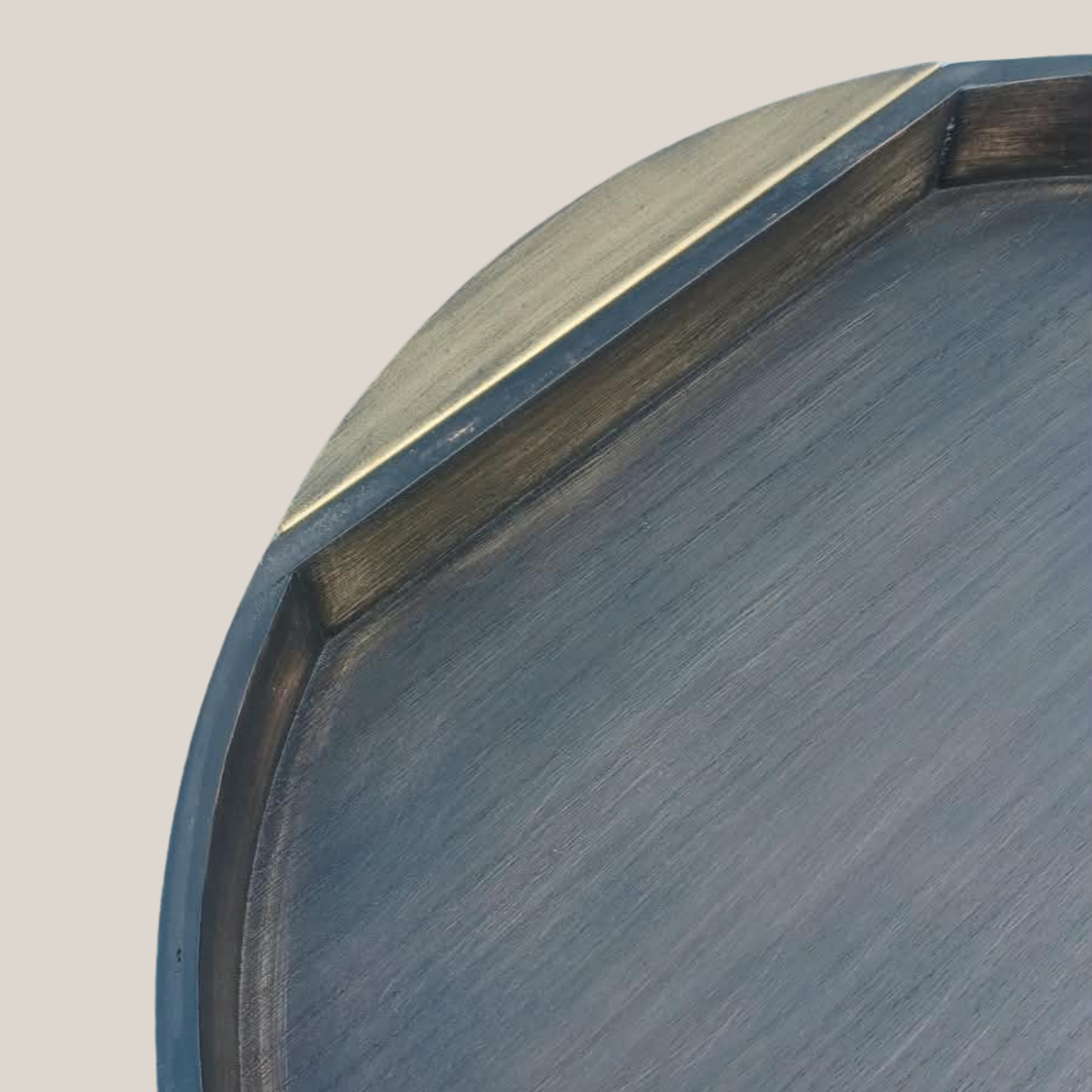 Round Wooden Tray with Brass Handles - Dark