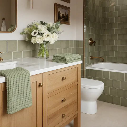 Rustic Waffle Hand Towel in Light Olive