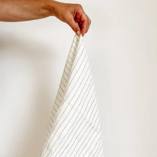 Linen Tea Towel in Olive Pinstripes