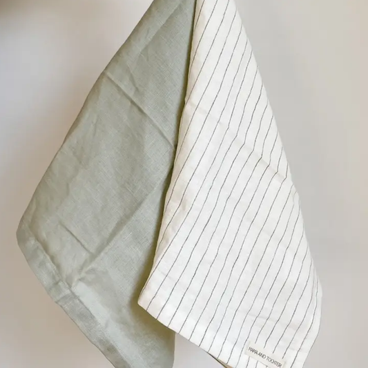 Linen Tea Towel in Olive Pinstripes