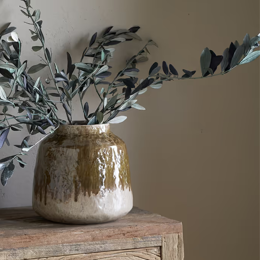 Melina Reactive Glaze Vase in Olive & Natural