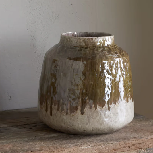 Melina Reactive Glaze Vase in Olive & Natural