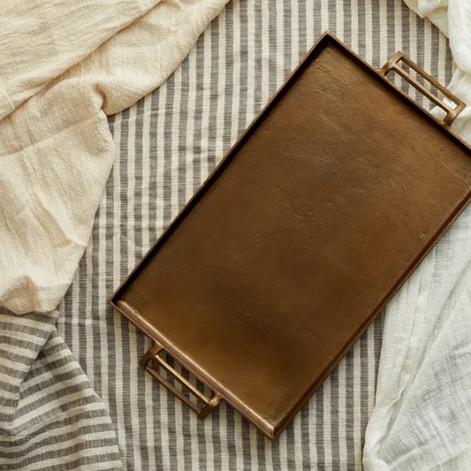 Lousine Rustic Bronze Finish Rectangular Serving Tray