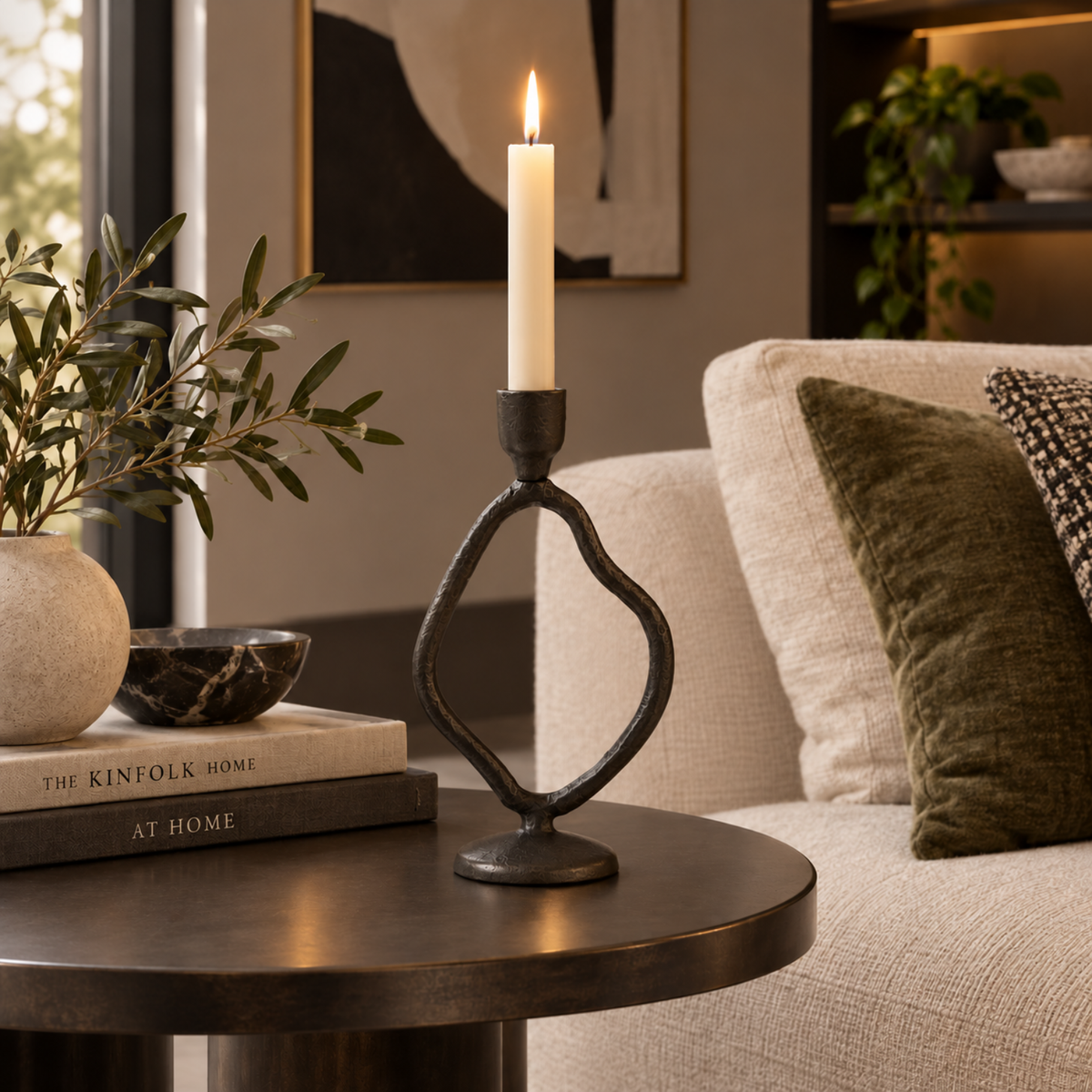 Jezra Large Candle Stick, Matt Brown-Bronze